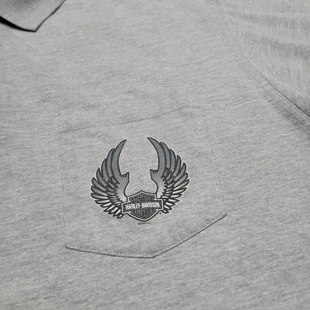 Vintage Y2K Harley Davidson Shirt Men Extra Large Gray Pocket Golf Polo Biggs CA